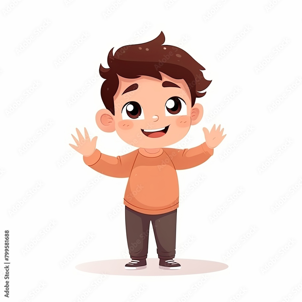 flat illustration of cute pleasant boy, friendly character, white background 