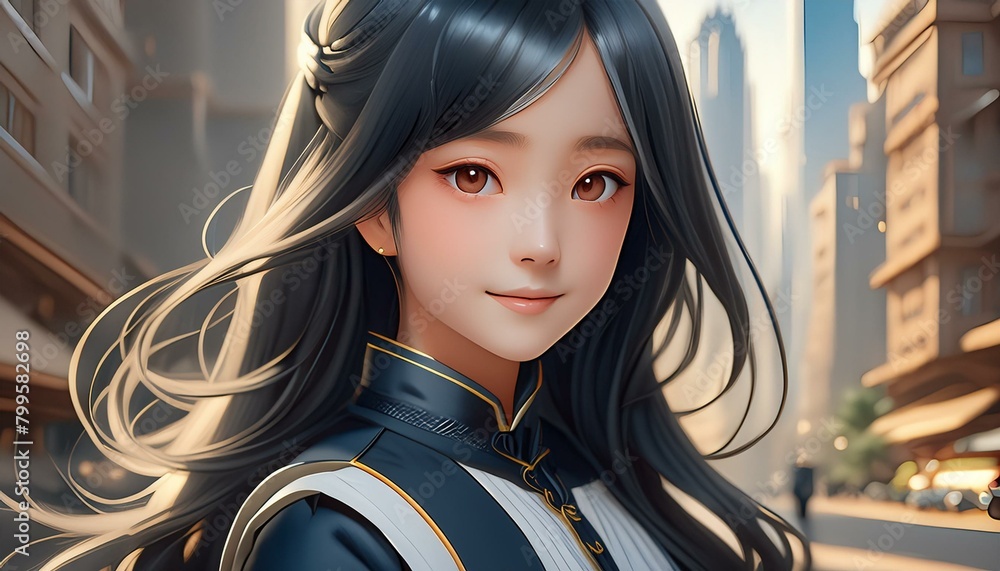 A full-body portrait of an Italian girl. She has long, straight black hair and striking A full-body portrait of an Italian girl. She has long, straight black hair and striking