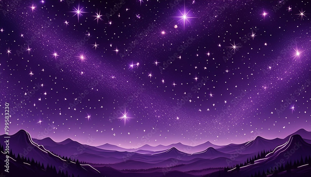 Fototapeta premium A starry night sky with a purple hue, where stars are scattered across a dark purple gradient