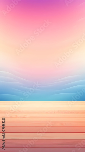 Wooden floor with colorful clouds as background