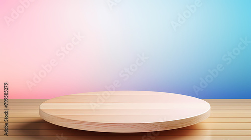 Wooden floor with colorful clouds as background