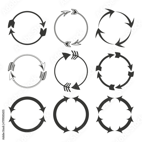 Circular arrows set. Process cycle icons Vector. Continuity and rotation concept.