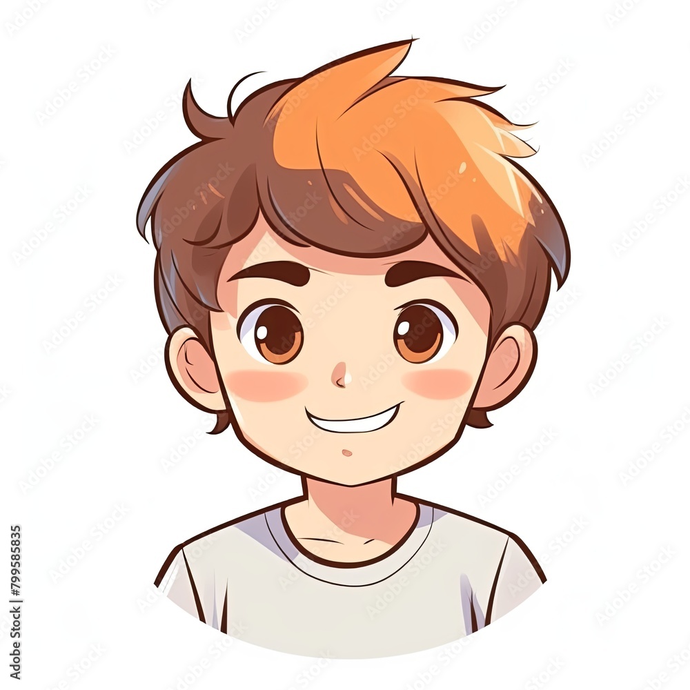 flat illustration of cute pleasant boy, friendly character, white background
