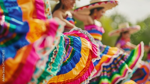 A traditional dance performance with dancers twirling in vibrant skirts and colorful sombreros showcasing the rich cultural heritage of Mexico.