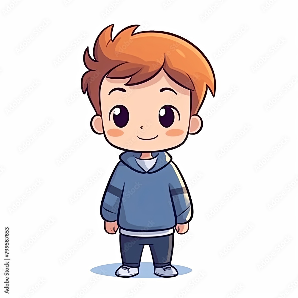 flat illustration of cute pleasant boy, friendly character, white background 