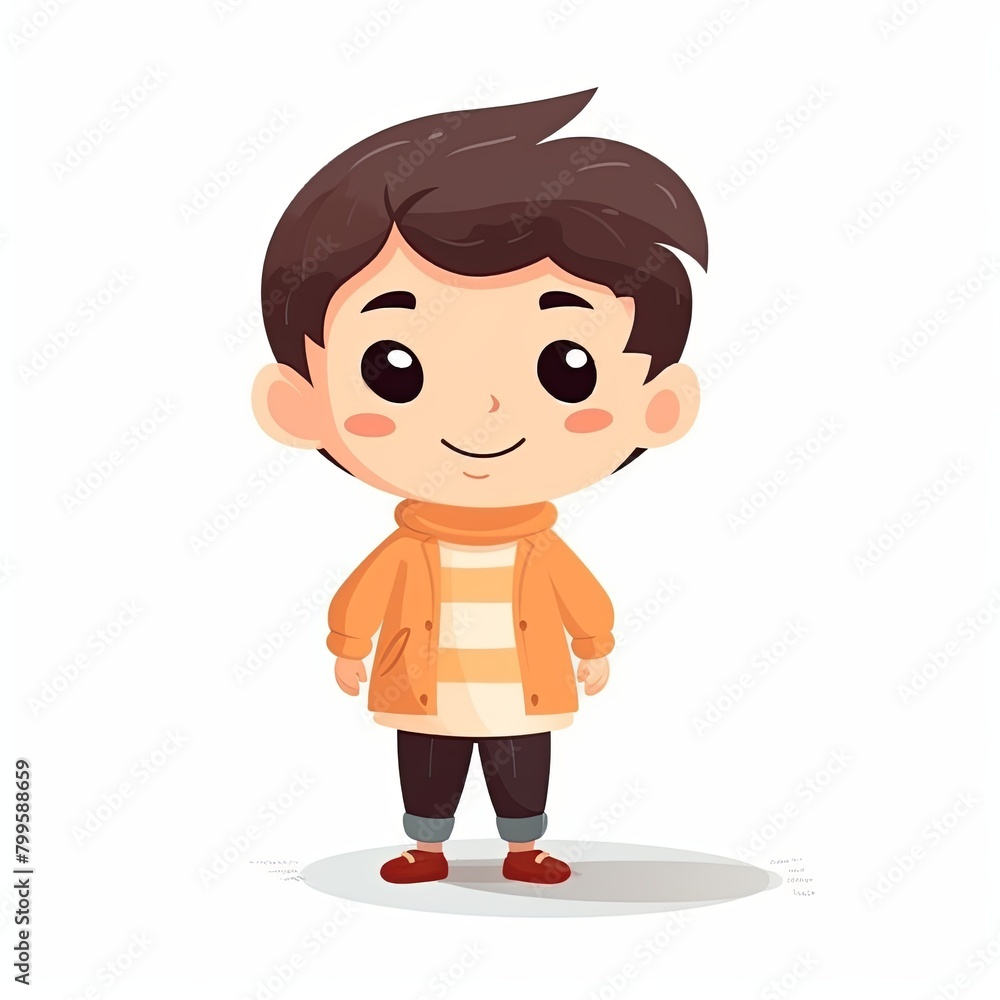 flat illustration of cute pleasant boy, friendly character, white background flat illustration of cute pleasant boy, friendly character, white background