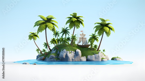 Island with Palm Trees Pirate icon 3d