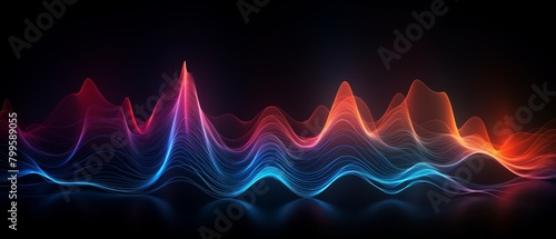 Soundwave visualization with dynamic waves and vibrant gradients on a dark background, suitable for audio-related designs,