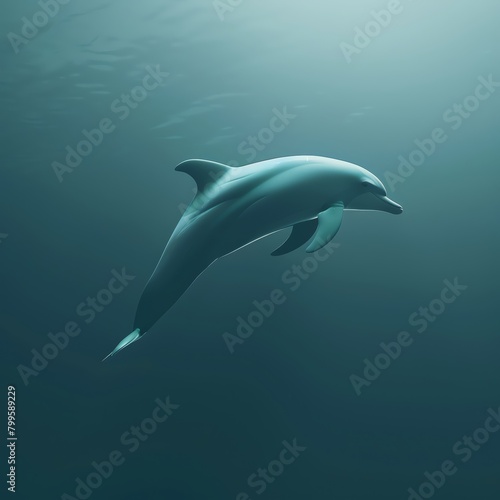 Dark seafoam gradient background, Dolphin of aqua light and technological computational, aqua tones, minimalism, dark seafoam background, 3D rendered