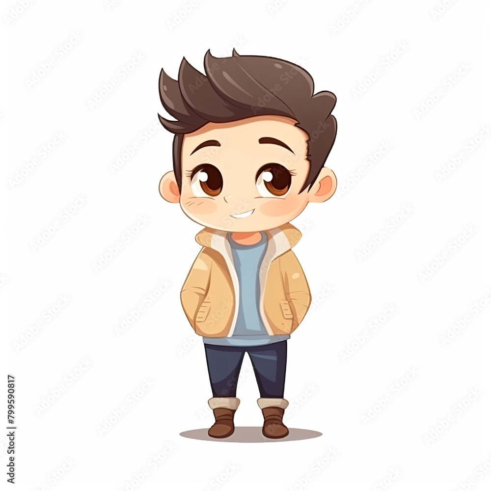 flat illustration of cute pleasant boy, friendly character, white background