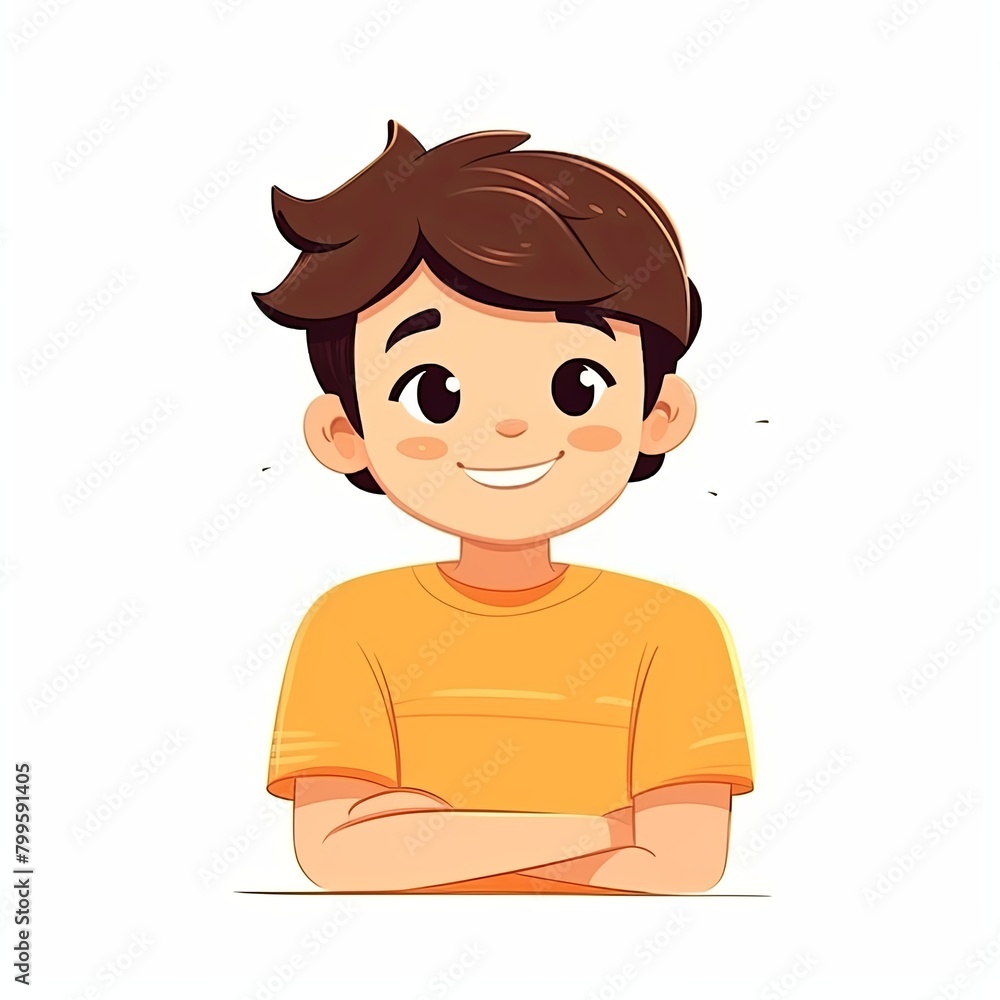 flat illustration of cute pleasant boy, friendly character, white background flat illustration of cute pleasant boy, friendly character, white background