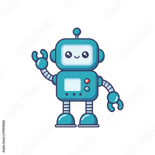 cute green robot waving hand cartoon kawaii technology science vector illustration template design