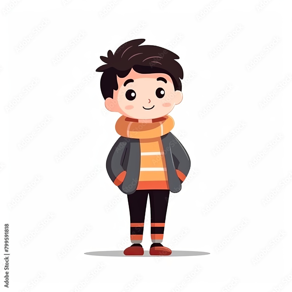 flat illustration of cute pleasant boy, friendly character, white background flat illustration of cute pleasant boy, friendly character, white background
