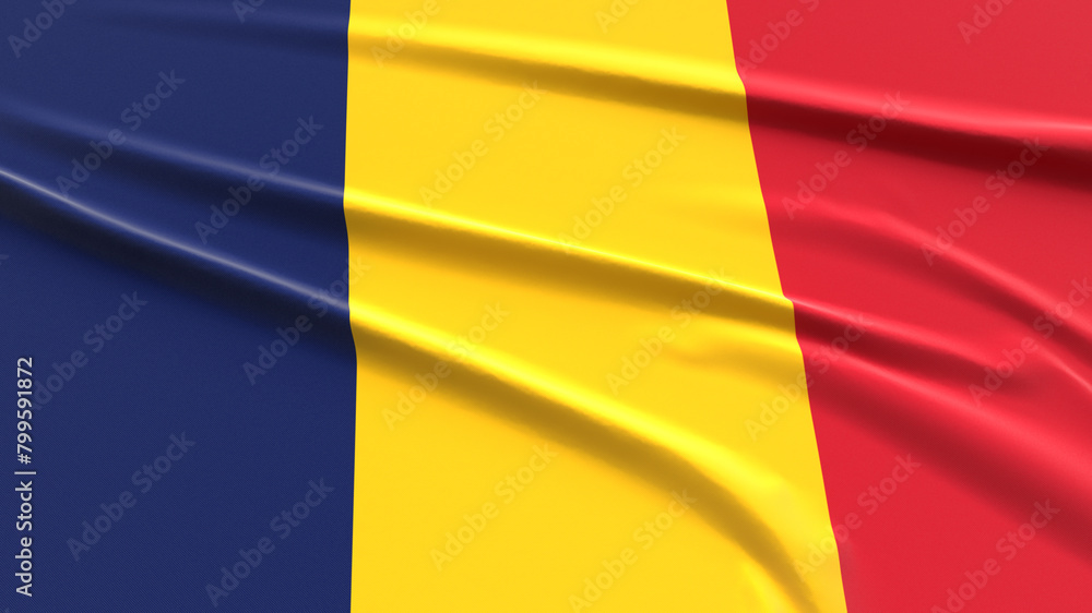 Fototapeta premium Chad Flag. Fabric textured Chadian Flag. 3D Render Illustration.