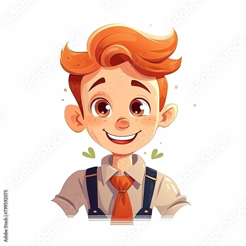 flat illustration of cute pleasant boy, friendly character, white background