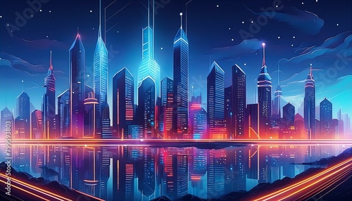  a futuristic city skyline  with sleek skyscrapers towering into the night sky and illuminated by vibrant digital displays  perfect for sci-fi concepts
