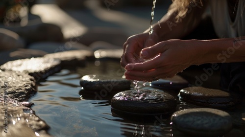 As they pour water over the hot stones the couple takes turns sharing their feelings and emotions in a safe and nurturing space.. photo