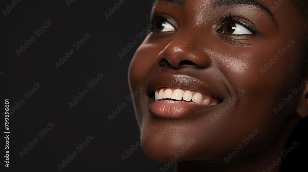 black woman is smiling with her white teeth black woman is smiling with her white teeth