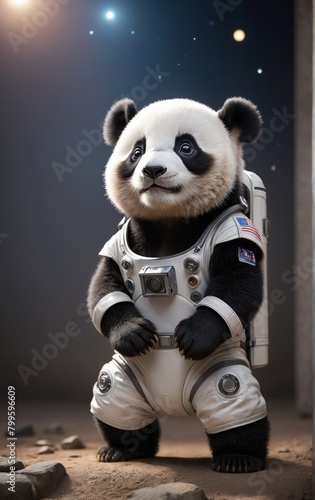 side view of panda wear astronaut suit looking at camera © Easy