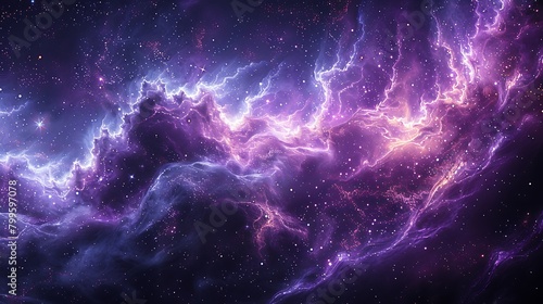 An artistic representation of outer space, where diagonal slices of black and dark purple create a cosmic backdrop, dotted with stars and enhanced with nebula-like textures  photo