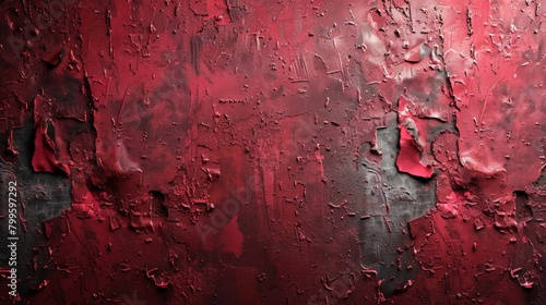 Peeling red paint on a wall photo