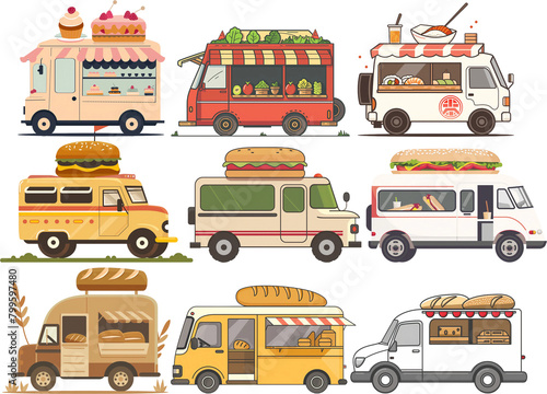 a cartoon drawing of food trucks