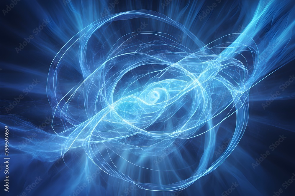 Fototapeta premium A blue, swirling, glowing, and colorful image of a spiral galaxy