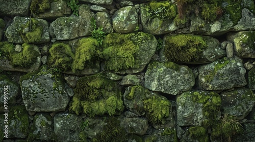 Close up of stone wall covered in moss