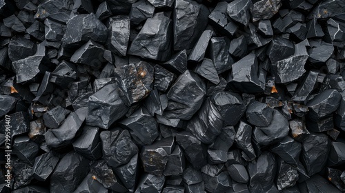 A pile of coal with glints of light reflecting off the surfaces