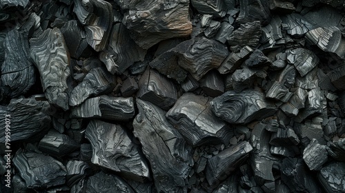 Charcoal chunks intertwined in abstract forms