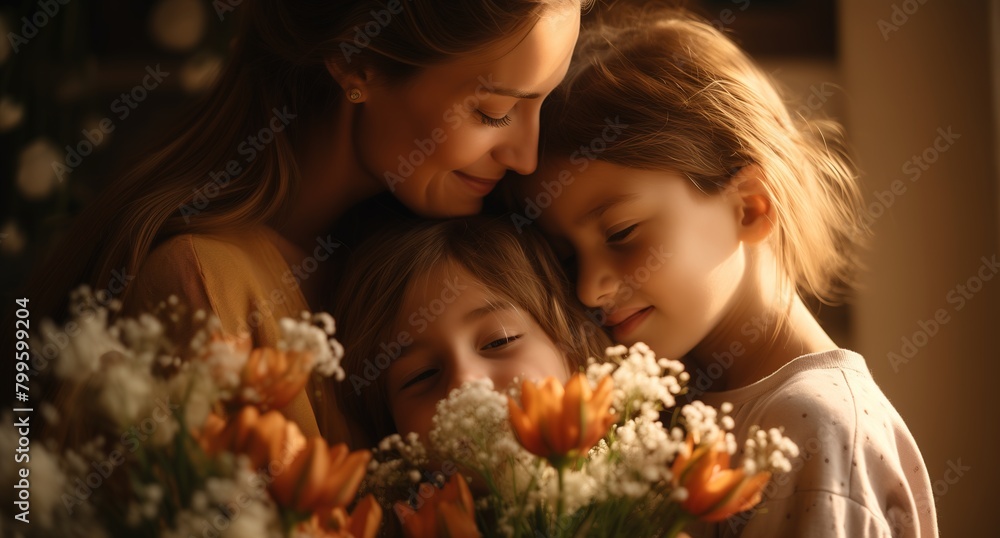 mother and child
Tender Mother's Day Moment: Mother Embracing Children with Flowers mother and child
Tender Mother's Day Moment: Mother Embracing Children with Flowers