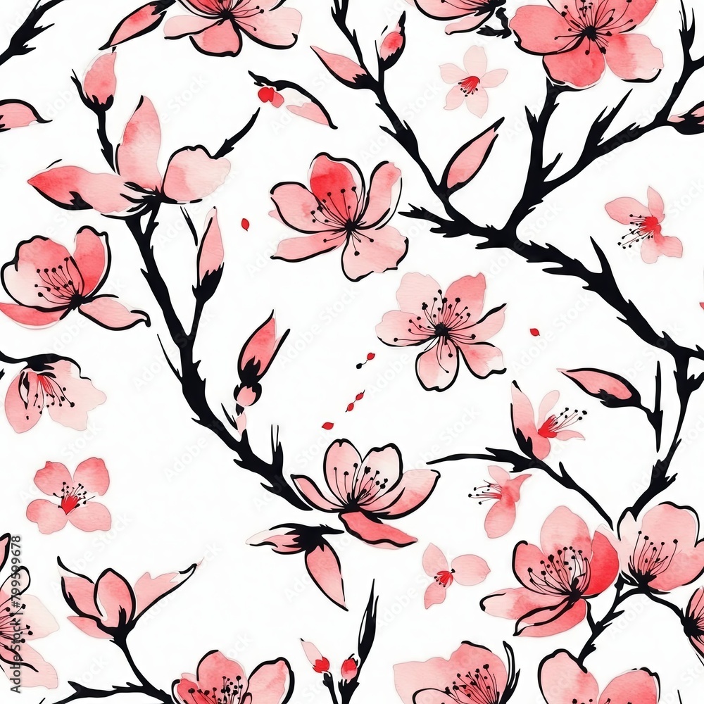 Sakura Cherry Blossom Seamless Pattern Background Sakura Cherry Blossom Seamless Pattern Background