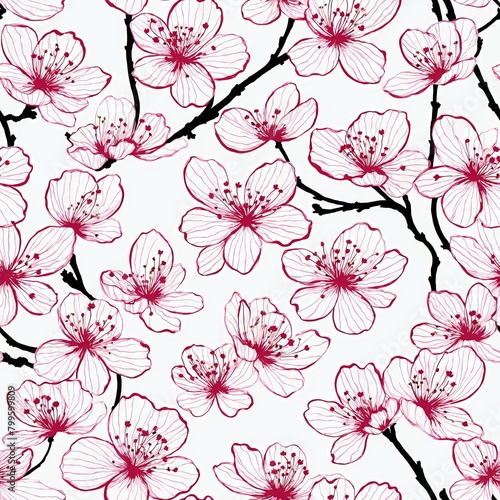 Sakura Cherry Blossom Seamless Pattern Background