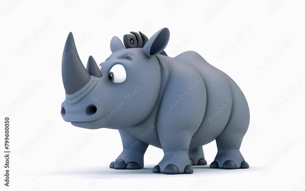 Fantasy flat cartoon rhinoceros isolated on white 3d illustration Fantasy flat cartoon rhinoceros isolated on white 3d illustration