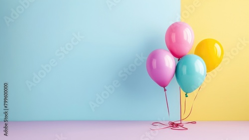 Colorful balloons against pastel bicolor background photo