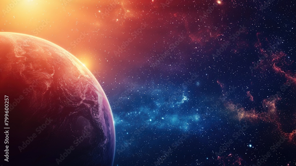Vibrant depiction of planet in space with colorful nebula backdrop Vibrant depiction of planet in space with colorful nebula backdrop