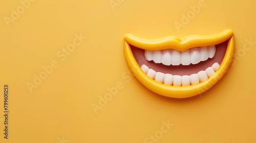 Vibrant yellow background featuring smiling mouth toy