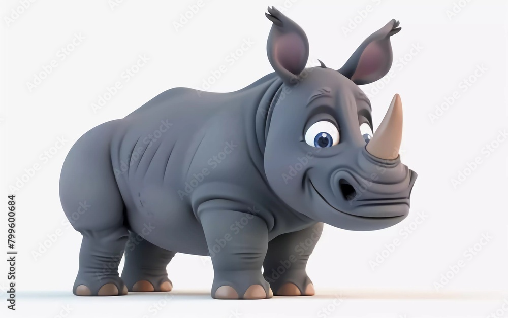 Fantasy flat cartoon rhinoceros isolated on white 3d illustration Fantasy flat cartoon rhinoceros isolated on white 3d illustration