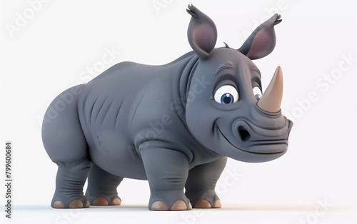 Fantasy flat cartoon rhinoceros isolated on white 3d illustration © asabul