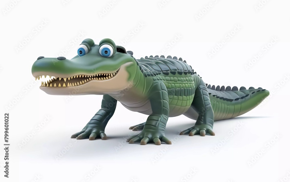 Fototapeta premium Fantasy flat cartoon crocodile isolated on white 3d illustration
