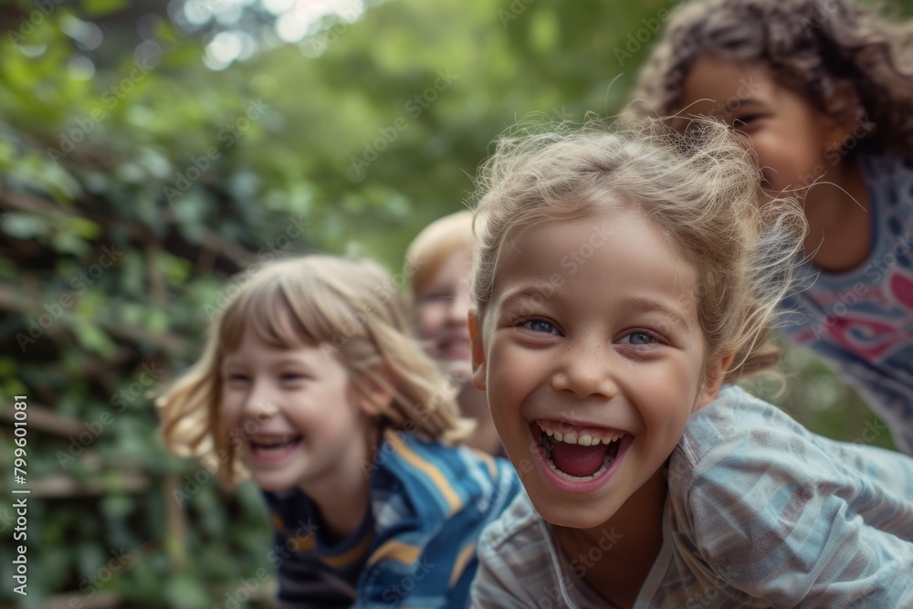 Group of happy children having fun in the park. Selective focus. Group of happy children having fun in the park. Selective focus.