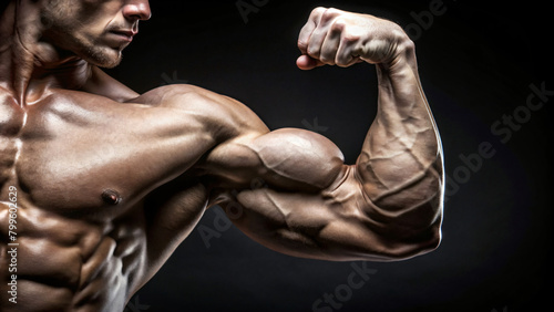 A muscular man flexing his arm to show off his biceps photo