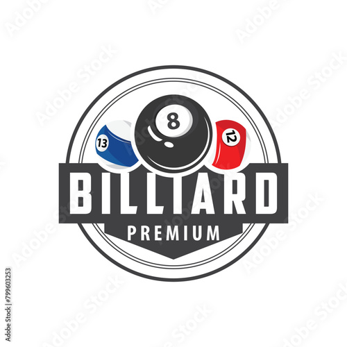 Billiard Logo Minimalist Design Ball and Stick Symbol Illustration Template