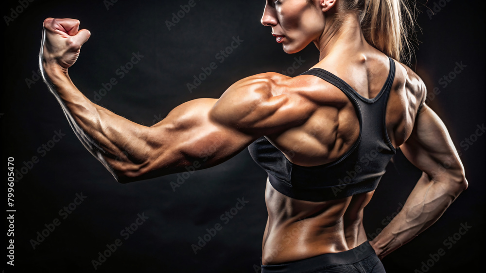 Obraz premium A fit woman shows off her muscular arms