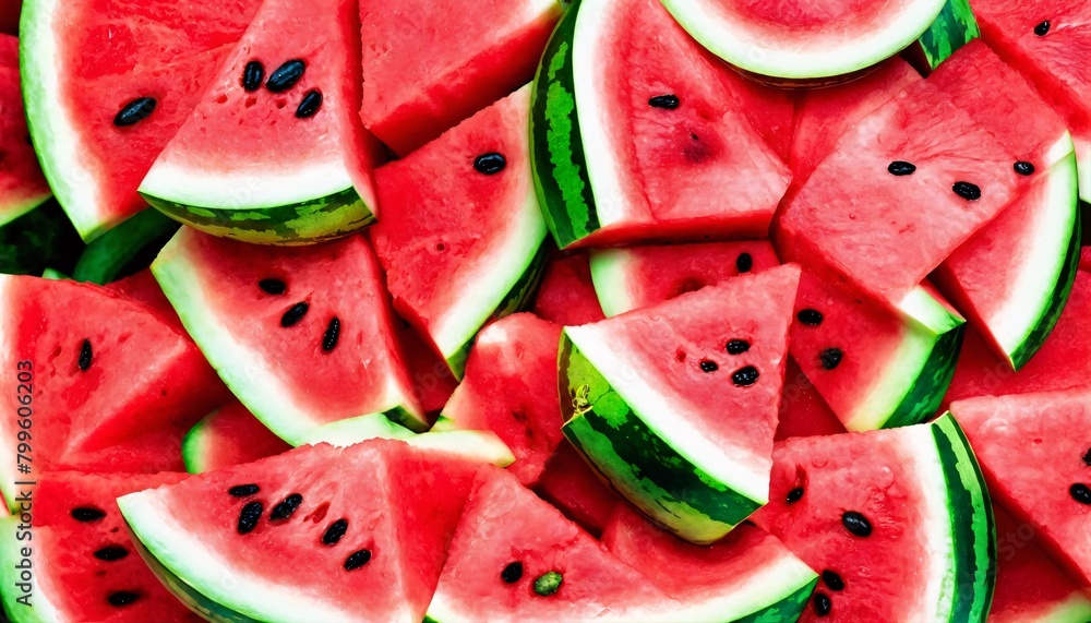 Top view of slices of juicy ripe watermelon creating a background. Top view of slices of juicy ripe watermelon creating a background.