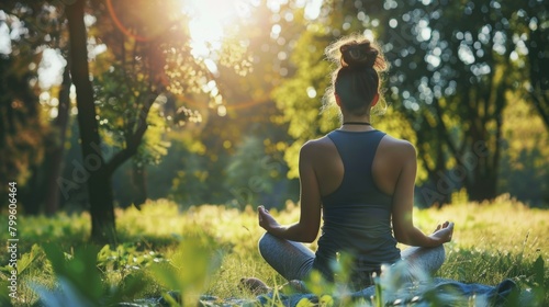 Woman Practicing Yoga in Serene Forest Light