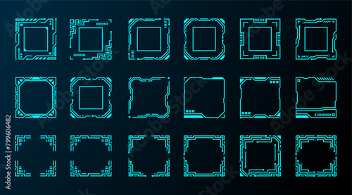 18 square frame hud future modern vector design for sci-fi game design user interface.