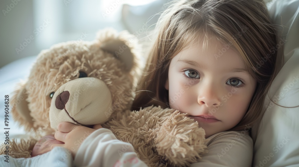 Child's Comforting Moment with Teddy Bear