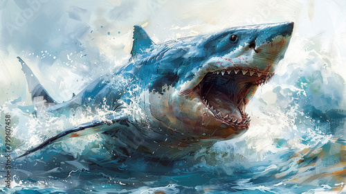 illustration of megalodon painted with watercolors