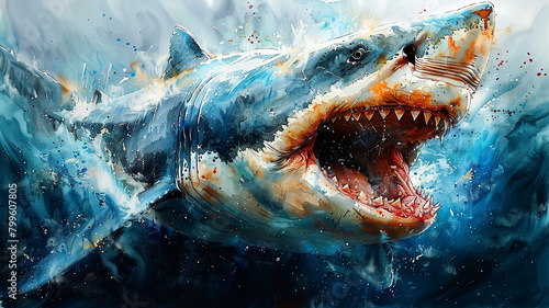 illustration of megalodon painted with watercolors photo